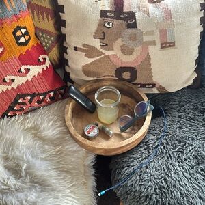 11 1/2” wood bowl/ tray rustic vintage bowl. 3 1/2 deep. Cottage Core Boho vibes
